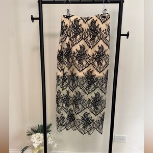 SHEIN Black Lace Overlay Cream Midi Skirt NWOT